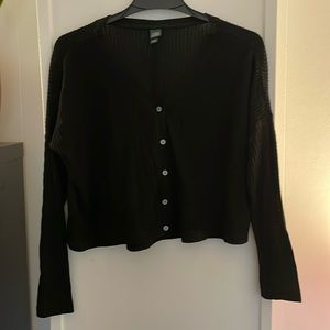 Slouchy black long sleeve waffle knit top